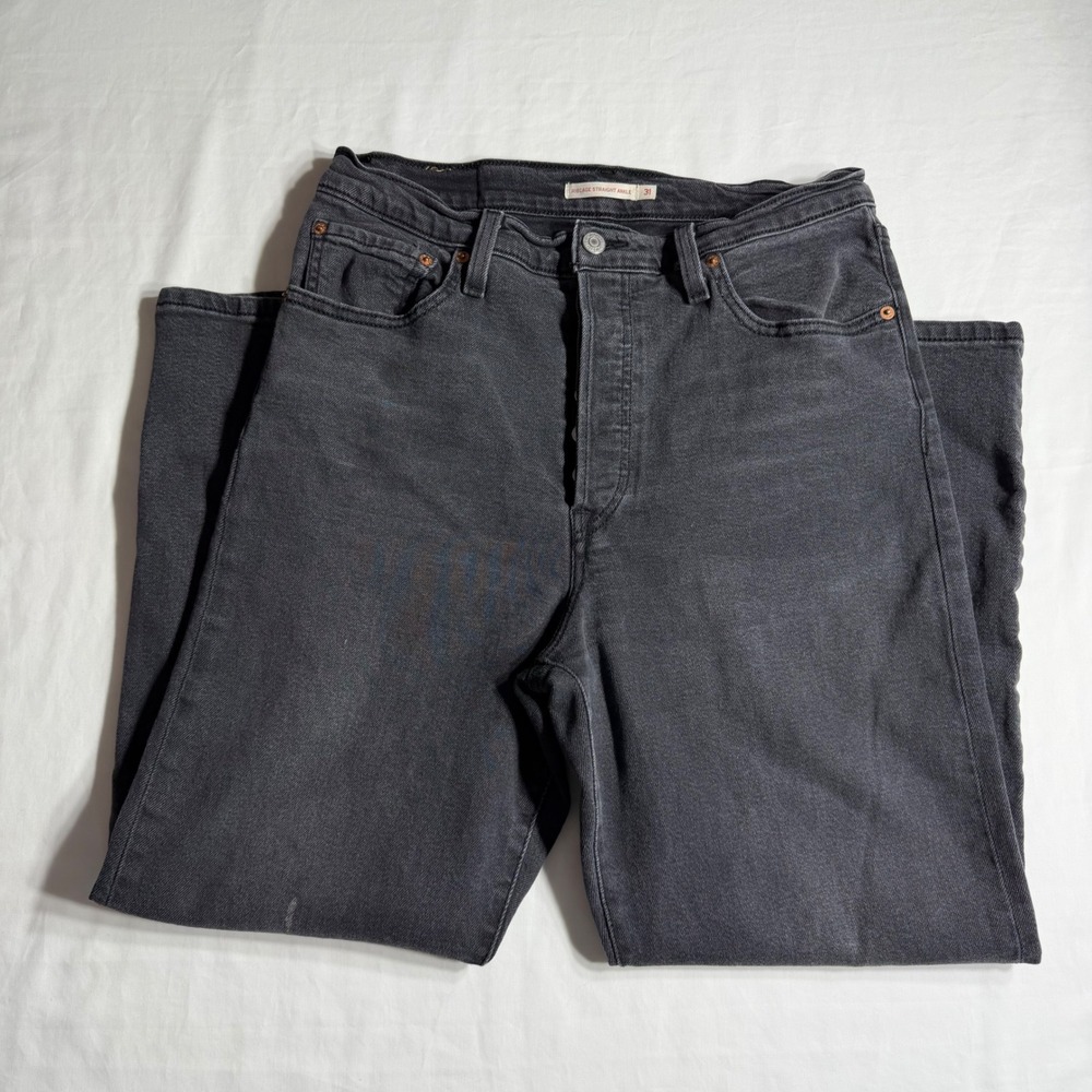 Levis Ribcage Straight Ankle Jeans Womens 31 Washed Black High Rise 72693-0134 - Picture 4 of 11